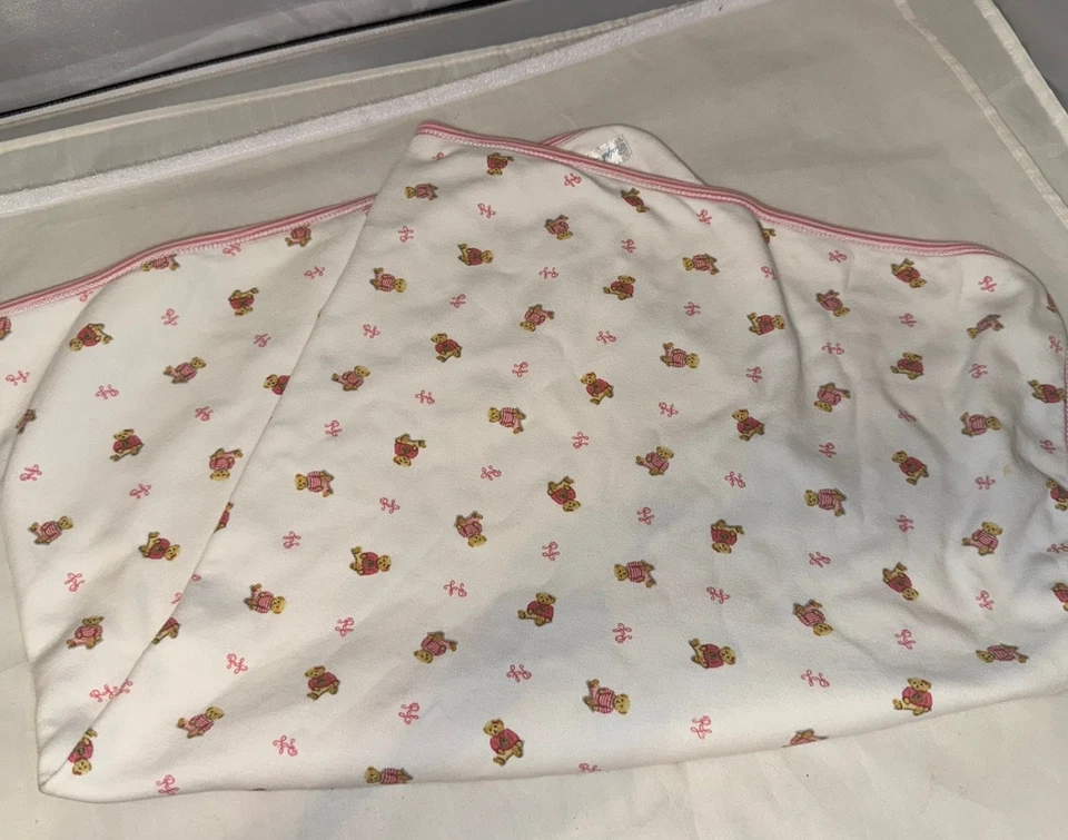 Ralph Lauren Polo Bear 婴儿毯 粉色 白色 泰迪 棉襁褓 复古 25x30 — 第 1/4 张图片