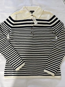 Suéter Pullover Talbots Negro Blanco Rayas Cuello Mangas Largas Talla PS NUEVO CON ETIQUETAS - Imagen 1 de 11