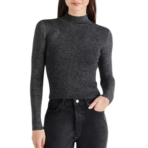 NWOT Steve Madden Serita Metallic Silver/Gray Rib Mock Neck Sweater – Sz Med - Picture 1 of 11