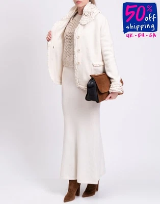 RRP€1180 ERMANNO SCERVINO Knit Jacket IT42 US6 UK10 M Angora & Wool Blend Fringe - Image 1 of 4