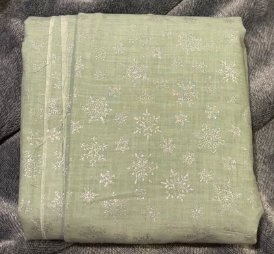 144"L x 44"W Concord Kessler Fabric Light Green with Shiny Silver Snowflakes - Image 1 of 4