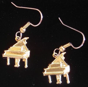 Baby Grand Piano Earrings 24 Karat Gold Plate Symphony Orchestra Band Music - Picture 1 of 1