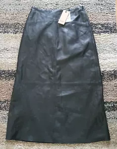 HUSH BLACK LEATHER A LINE MIDI SKIRT JANINE SIZE 6 - Picture 1 of 12