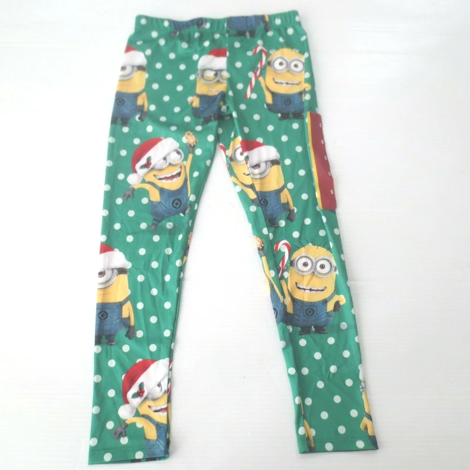 Kids Girl Christmas Minions Pajamas Pants (S) Plus Minion Christmas Cap - NEW - Image 1 of 4