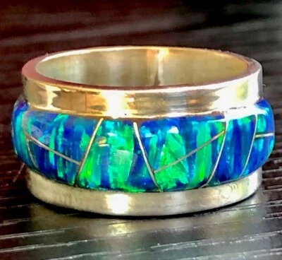 Anillo MEGA Confident ancho grueso pesado ópalo negro para hombre R 9,5 FIERY Old School L Foto 1 de 4