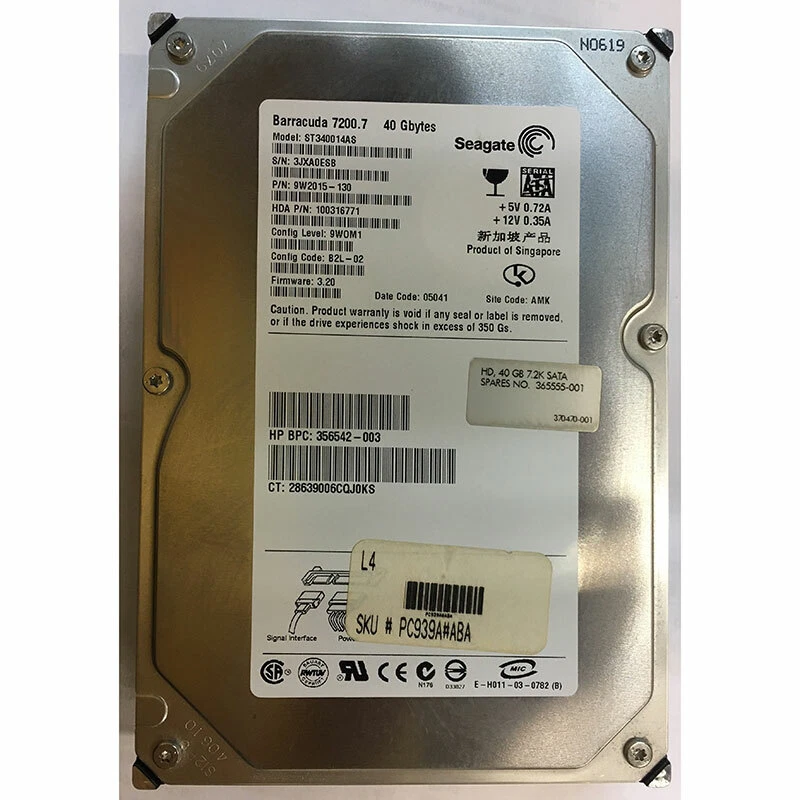 9W2015-130 - Seagate 40GB 7200 RPM SATA 3.5" HDD - Image 1 of 1