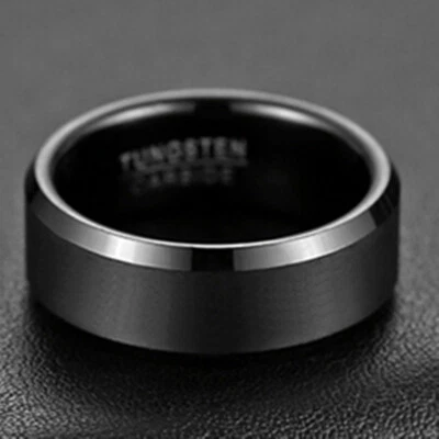 Anillo de tungsteno 8 mm negro cepillado ajuste cómodo hombres mujeres alianza de boda talla 4-16 Foto 1 de 4
