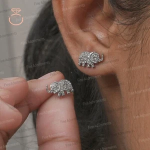 Pendientes de plata estornino 925 con pasador de elefante pavé de diamantes joyería con pasador de elefante - Imagen 1 de 8