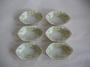 S/6 Vintage MW Hdptd Mitchell Woodbury Co Boston Händler Salz Dips weiß geblümt - Bild 1 von 9