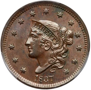1837 N-11 R-1 PCGS MS 62 BN Matron or Coronet Head Large Cent Coin 1c - Picture 1 of 3