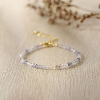 Brazalete de curación de cuentas de piedras preciosas redondas facetadas de fluorita múltiple natural de 2-3 mm 6-8" Foto 1 de 4