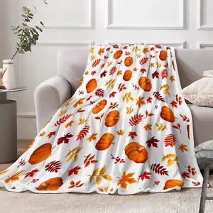 Fall Throw Blanket Halloween Pumpkin Autumn Maple Leaves Warm and Cozy Fleece... - Picture 1 of 5