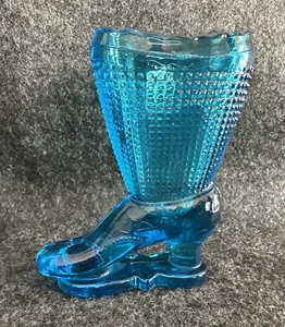 Vintage L E Smith Glass Victorian Boot 4" Toothpick Match Holder Sapphire Blue - Picture 1 of 23