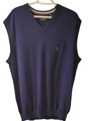 CHAPS MEN'S XL NAVY BLUE V-NECK 100% COTTON SWEATER VEST KNIT SLEEVELESS GOLF - Image 1 of 4