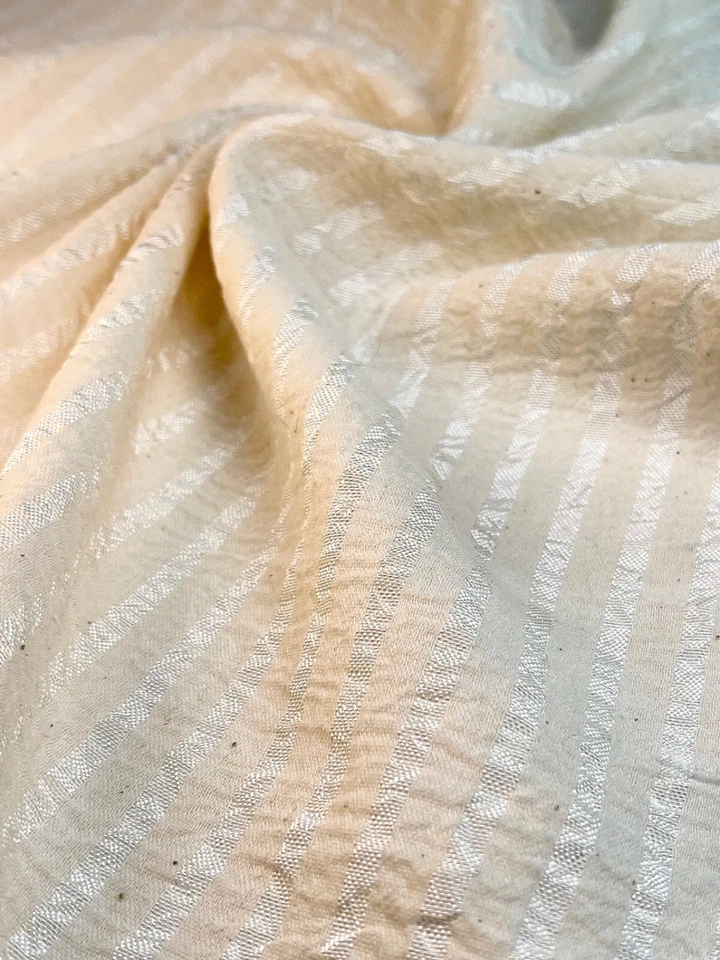 Striped and Textured Silk Linen Fabric By 2 Meters, Designer Fabric - Image 1 of 4