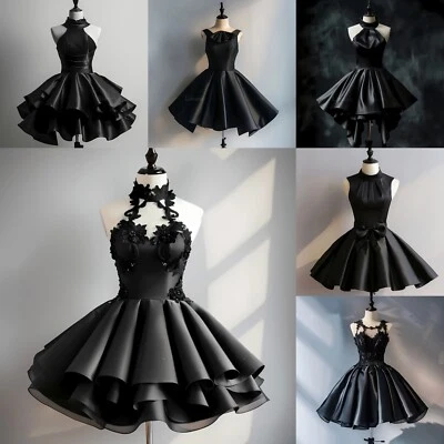 Gothic Black Wedding Dresses Short High Neck Sleeveless Vintage Bridal Gowns - Image 1 of 4