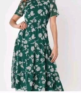 Lulus Floral Dressed Up Dark Green Floral Print Midi Dress Size Medium - Picture 1 of 11