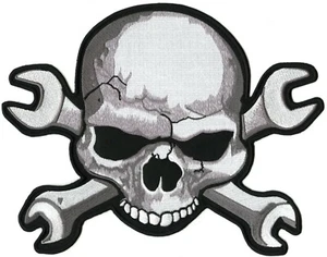 Skull and Wrench Patch 11" | Skeleton Halfskull Crossbones | Embroidered Large - Picture 1 of 5