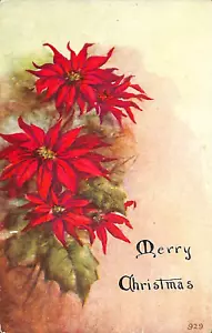 Vintage CHRISTMAS GREETINGS Postcard Poinsettia Flowers / 1912 Cancel - Bild 1 von 2