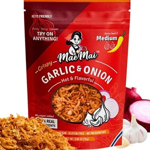 MaeMai Medium Spice Crispy Onion & Garlic Flakes, 2.65oz, Keto, Vegan, GF - Picture 1 of 9