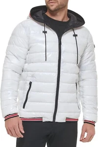 Calvin Klein Puffer Jacket Winter Coat Men  Large New B1038 White Super Shine - Picture 1 of 4