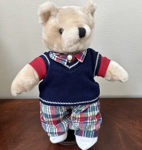 VTG Tender  Hearts Treasures Preppy Blonde Jointed Boy Plush Bear W/ Stand 1992 - Picture 1 of 13