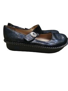 Alegria Paloma Slip On Mary Jane Shoes Metallic Suede Black Side Button Size 10