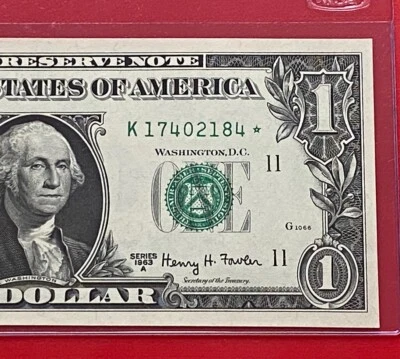 1963A STAR NOTE $1 DOLLAR BILL ( DALLAS K ) UNCIRCULATED - Image 1 of 3