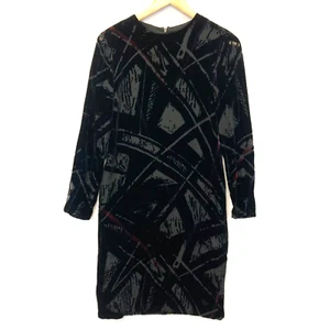 Linda Allard Ellen Tracy Velvet Burnout Dress Size 4 Silk Black Art Long Sleeve - Picture 1 of 15
