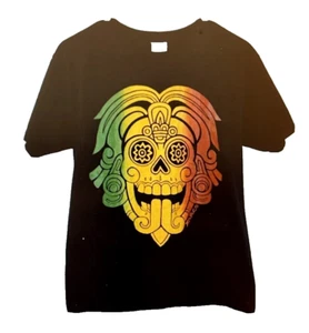 Day Of The Dead Aztec Skull Tee Shirt Mens Medium* Black Mexico Festival - Picture 1 of 7