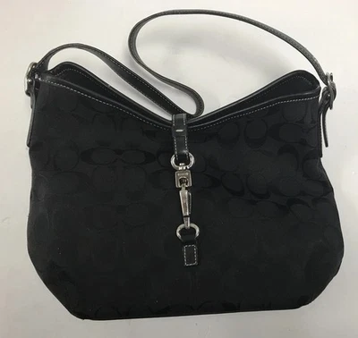 Bolso Hobo Coach Signature Bolso Negro Lona Cuero Borde Cartera de Hombro #6845 Y2K Foto 1 de 3