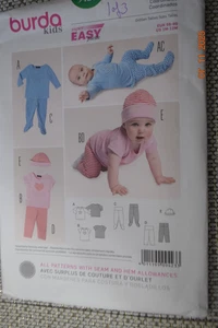 Burda Baby Pattern Boys Girls 9423 Tops Pants Hat Sz 1 mo-12 mo Uncut - Picture 1 of 2