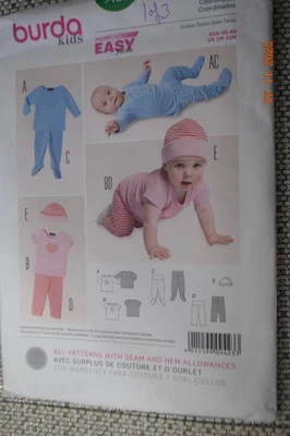 Burda Baby Pattern Boys Girls 9423 Tops Pants Hat Sz 1 mo-12 mo Uncut - Image 1 of 2