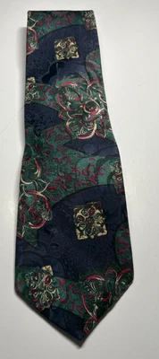 Corbata Hardy Amies London 100 % seda para hombre verde/azul cachemira 58" x 4" Foto 1 de 4