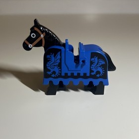 Vintage Black LEGO Horse W/ Blue And Black Dragon Barding Castle 6086 6085 2490