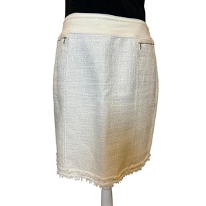 White House Black Market | Off White/Cream Cotton Blend Tweed Skirt | 10 - Picture 1 of 11