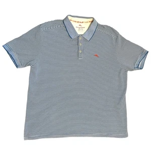 Tommy Bahama Polo Shirt Blue Striped Pima Cotton Short Sleeve Casual Men's XXL - Picture 1 of 4