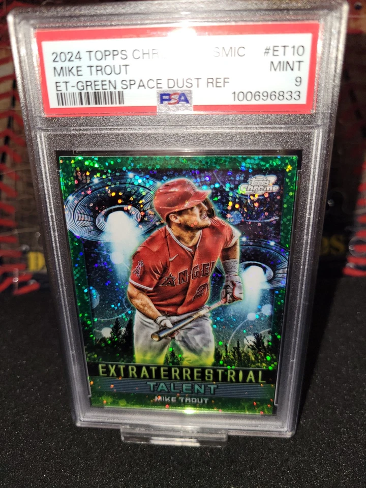 2024 Topps Cosmic Chrome MIKE TROUT E.T. GREEN SPACE DUST PSA 9 MINT  #44/75 - Image 1 of 2