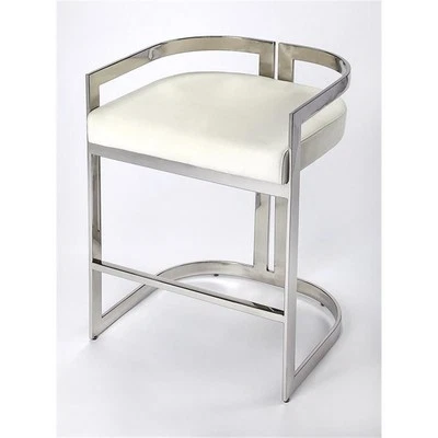 Beaumont Lane Metropolitan Living Faux Leather Counter Stool in Silver and White - Image 1 of 4