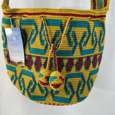 Bolso Bandolera Wayuu Mochica Auténtico Colombia Hecho a Mano Boho Nuevo con Etiquetas Foto 1 de 4