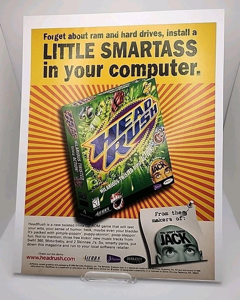 Authentic Vintage Head Rush PC CD-ROM Magazine Print Advertisement/Poster - Image 1 of 1