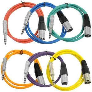 6 Pack of 2 Foot Multi-Color XLR Male to TRS Patch Cables PA DJ Cords - Picture 1 of 3