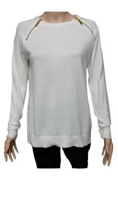 NEW Michael Kors Women's Cotton Sweater Off White Crew Neck Medium Retail $130 - Picture 1 of 4