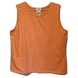 Talbots Womens Cotton Tank Top Orange Sleeveless Sparkle Rhinestones Shirt XL - Picture 1 of 7