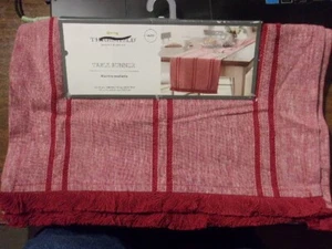 THRESHOLD~TABLE RUNNER~14x72~RED STRIPED LINEN~W/FARMHOUSE FRINGE~NWT~CHRISTMAS - Picture 1 of 4