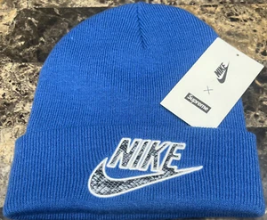 Supreme x Nike Blue Snakeskin Logo Beanie Adult One Size DD1536-489 (Worn Once) - Picture 1 of 5