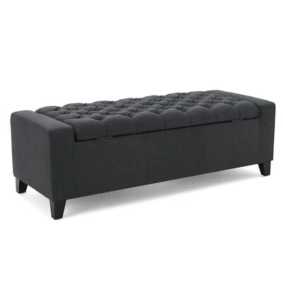 Christopher Knight Home Hikaru Fabric Storage Ottoman Dark Grey Dimensions 0 - Image 1 of 4