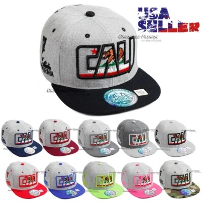 Baseball Cap California Republic Cali Adjustable Snapback Hat Hip Hop Flat Men - Image 1 of 4