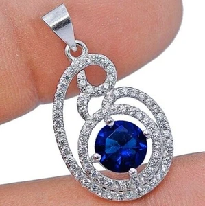 1CT Treated Blue Sapphire & Topaz 925 Solid Sterling Silver Pendant Jewelry - Bild 1 von 1
