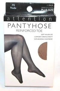 Attention Nylon Plus Size Pantyhose Reinforced Toe Nude - 1X-3X PL80731 - Picture 1 of 1